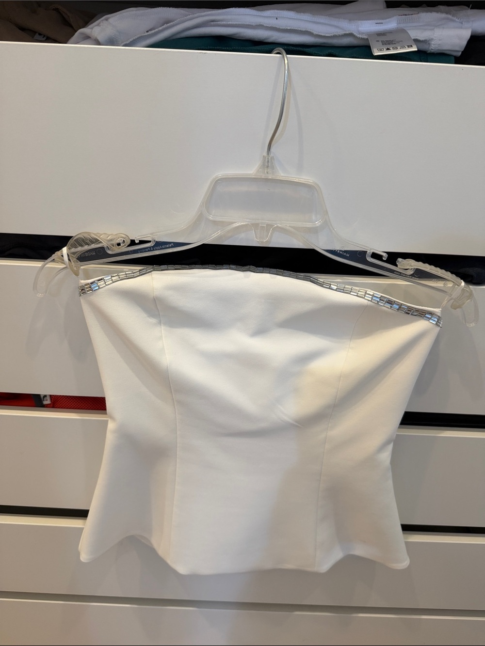 Zara White Strapless Peplum Camisole with Beaded Trim
